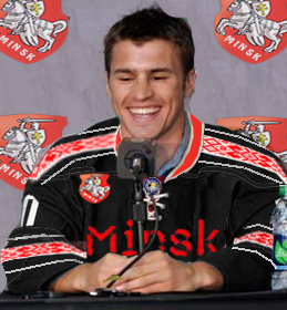 Zach Parise meets with the media in Belarus after a Minsk-Prague trade.