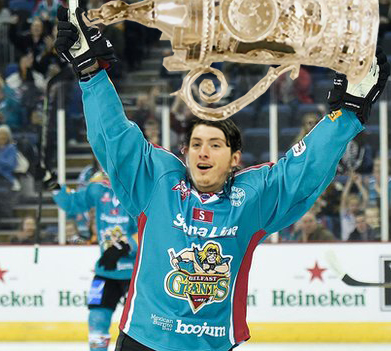 Matt Duchene lifts the EURO Cup after the Belfast Giants won Game 5 in Northern Ireland Thursday. 